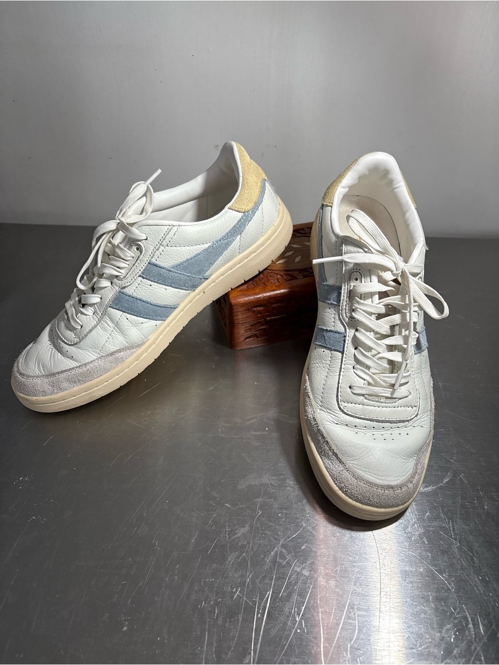 Gola Falcon retro real leather and suede blue and white sneakers